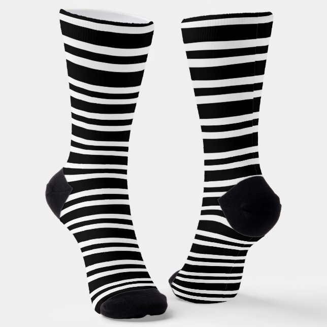 Black White Stripes Seamless Pattern Socks (Angled)