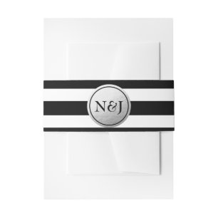 Black & White Stripes Silver Foil Wedding Elegant Invitation Belly Band