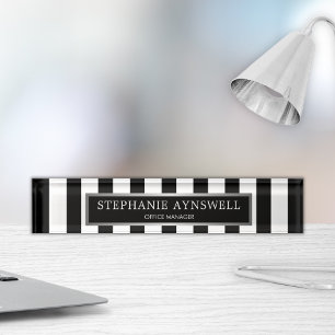 Black White Stripes Silver Personalised Nameplate