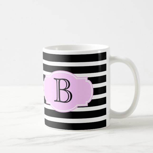 Black & White Stripes w/ Pink, add initial Coffee Mug (Right)