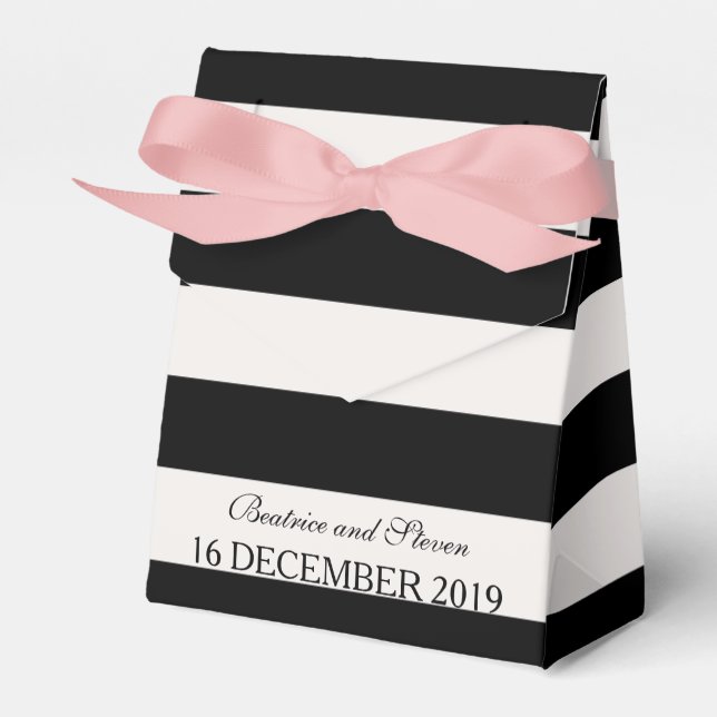 Black & White Stripes Wedding Favour Box (Front Side)