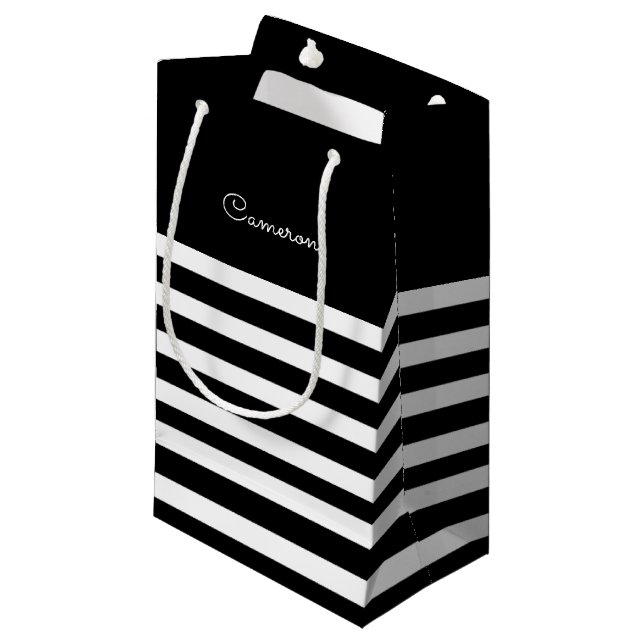 Black | White Stripes Wedding Small Gift Bag (Front Angled)