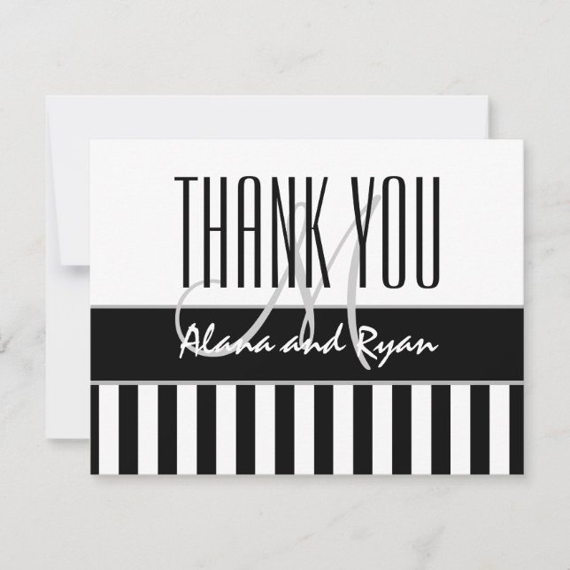 Black White Stripes Wedding Thank You Card V01C (Front)