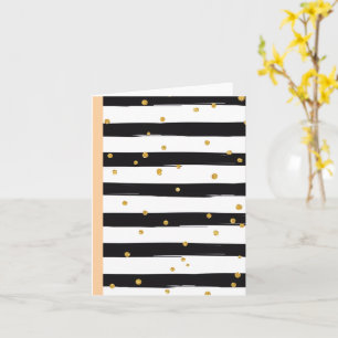Black White Stripes with Gold Confetti Pattern Card
