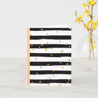 Black White Stripes with Gold Confetti Pattern Card