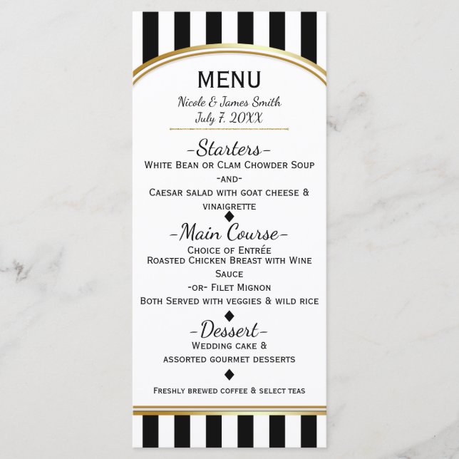 Black & White Stripes with Gold Elegant Menu (Front)