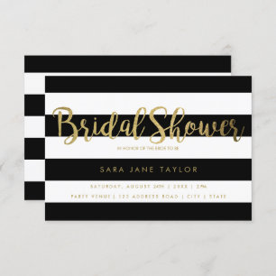 Black & White Stripes with Gold Foil Bridal Shower Invitation