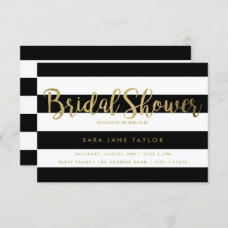 Black & White Stripes with Gold Foil Bridal Shower Invitation