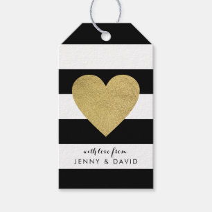 Black & White Stripes with Gold Foil Heart Gift Tags