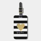 Black & White Stripes with Gold Foil Heart