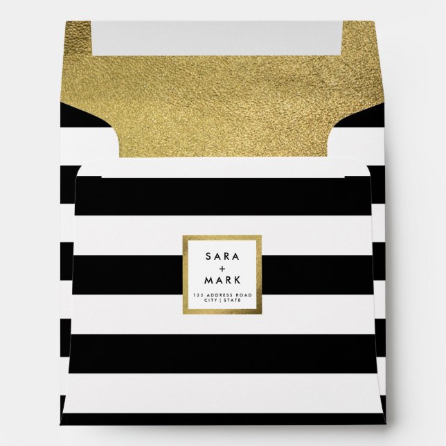 Black & White Stripes with Gold Foil Personalised Envelopes (Back (Bottom))