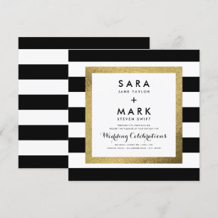 Black & White Stripes with Gold Foil Wedding Invitation