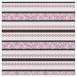 Black & White Stripes with Magenta Floral Pattern Fabric