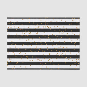 Black & White Stripes with Metallic Gold Confetti Tissue Paper