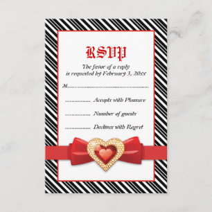 Black white stripes with red jewel wedding RSVP