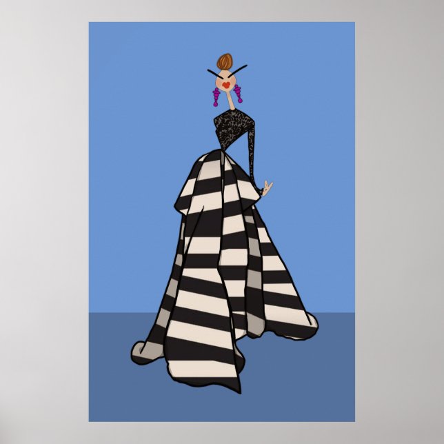 Black & White Stripes Woman Fashion Illustration Poster (Front)