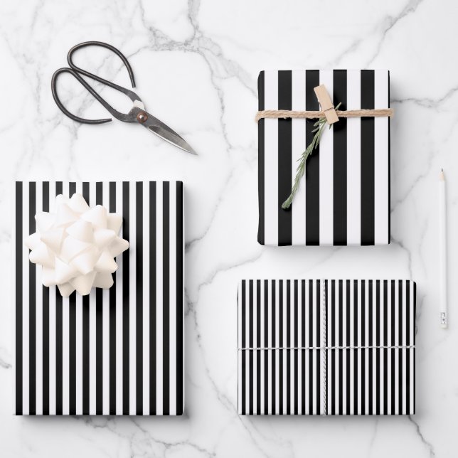 Black & White Stripes Wrapping Paper Sheet (Front)