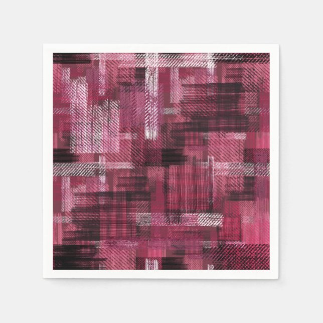 Black, white strokes and stripes on burgundy. napkin (Front)
