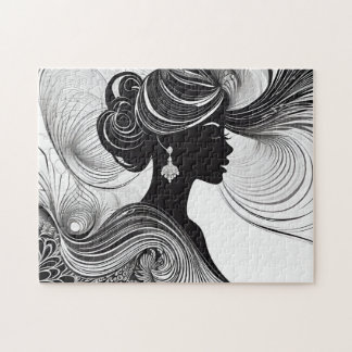 Black & White: Stunning African Woman Silhouette Jigsaw Puzzle