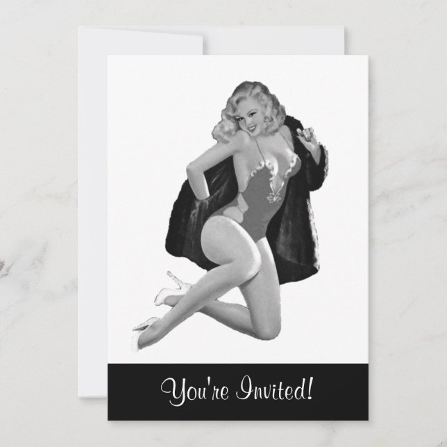 Black & White Style Pin-Up Girl 12 Invitation (Front)