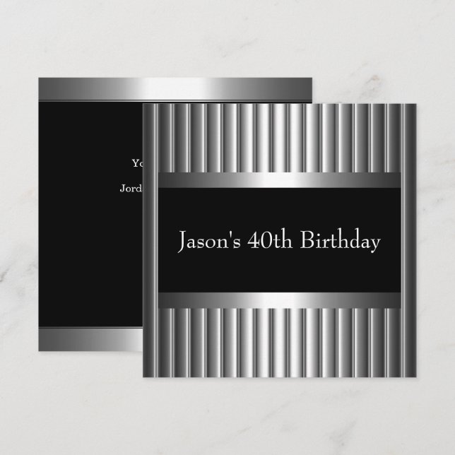 Black White Style Silver Mens 40th Invitation (Front/Back)