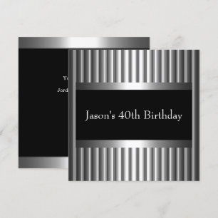 Black White Style Silver Mens 40th Invitation