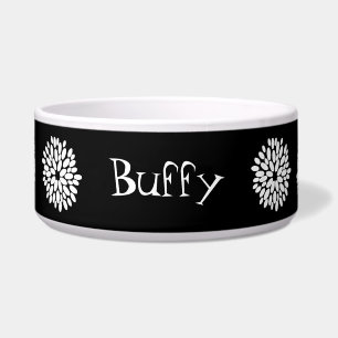 Black & White Stylised Floral Custom Dog Bowl