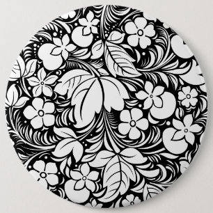Black & White Stylised Floral Pattern 2 6 Cm Round Badge