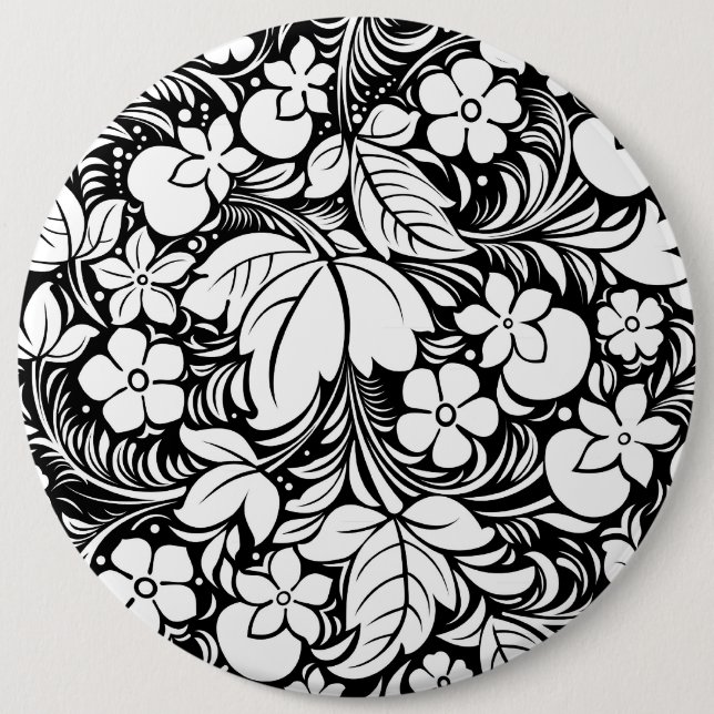 Black & White Stylised Floral Pattern 2 6 Cm Round Badge (Front)