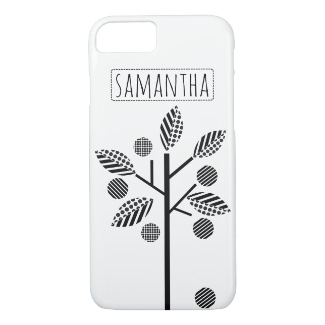 Black, white stylised tree and fruit modern Case-Mate iPhone case (Back)