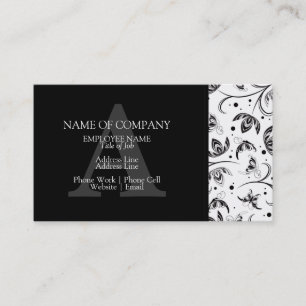 Black White Stylish Design Floral Damask Monogram Business Card