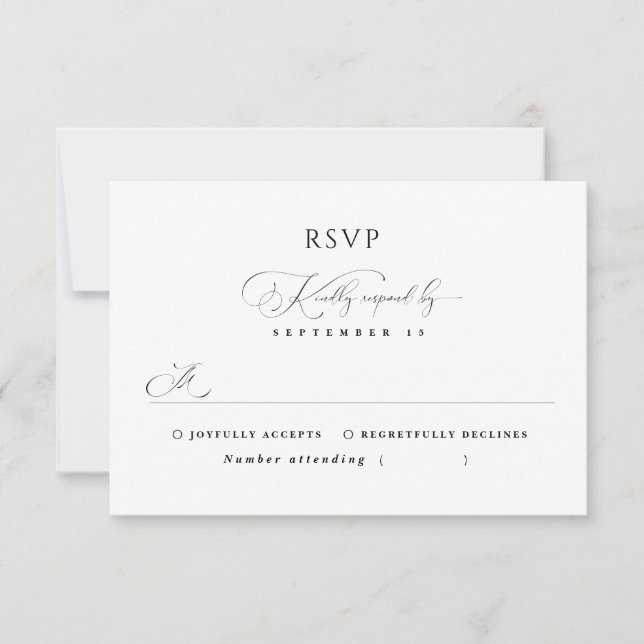 Black & White Stylish Minimal Calligraphy Wedding RSVP Card (Front)