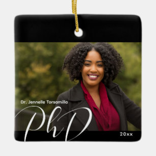Black White Stylish Photo PhD Graduation Ceramic Ornament