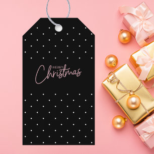 Black & White Stylish Pink Merry Christmas Script Gift Tags