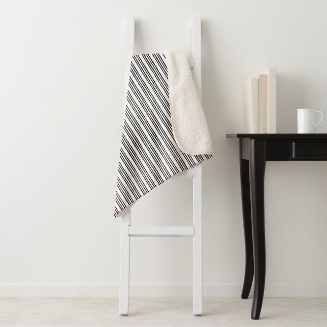 Black/White Stylish Stripe Pattern Sherpa Blanket (In Situ)