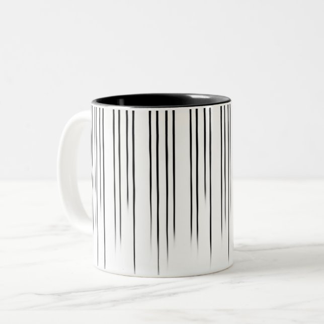 Black/White Stylish Stripe Pattern Two-Tone Coffee Mug (Front Left)