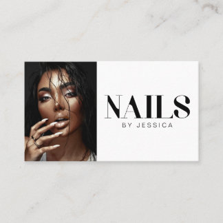 Black White Stylish Typography Photo Nails Business Card