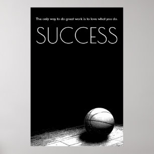 Black White Success Motivational Basketball Poster