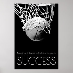 Black White Success Motivational Basketball Trendy Poster
