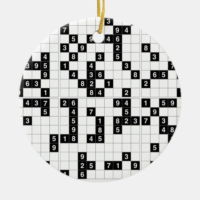 black white sudoku ceramic tree decoration (Front)