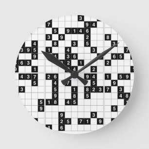 black white sudoku round clock