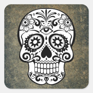 Black & White Sugar Skull Slate Square Sticker