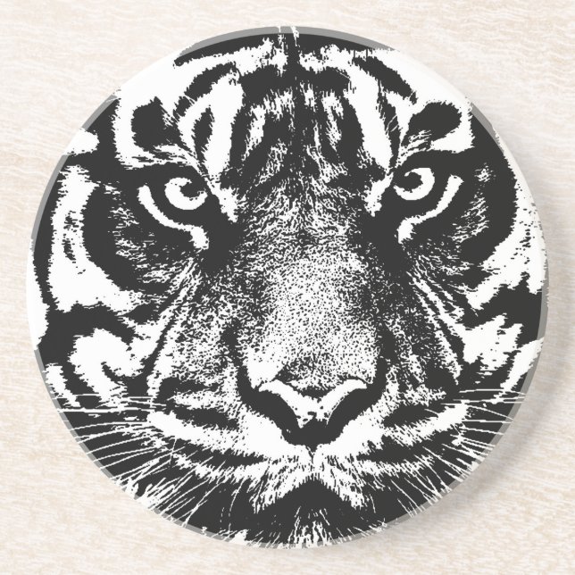 Black White Sumatran Borneo Tiger Eye Artwork Coaster (Front)