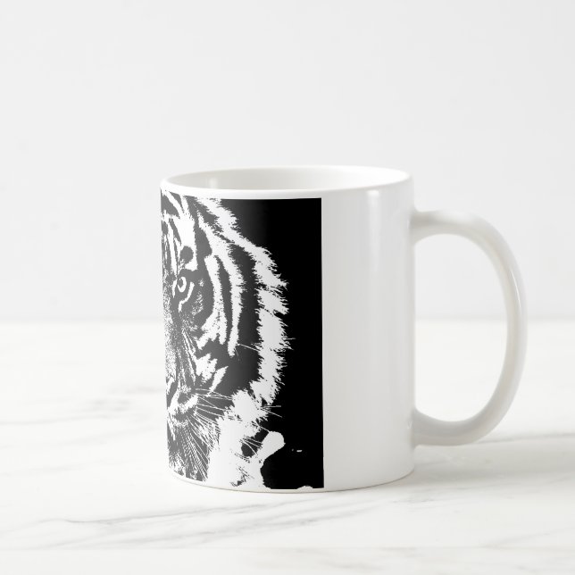 Black White Sumatran Borneo Tiger Eye Artwork Coffee Mug (Right)