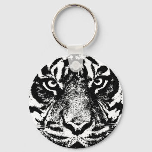 Black White Sumatran Borneo Tiger Eye Artwork Key Ring