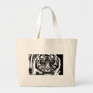 Black White Sumatran Borneo Tiger Eye Artwork Large Tote Bag
