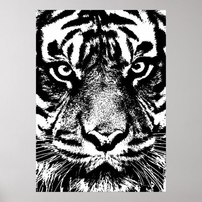 Black White Sumatran Borneo Tiger Eye Artwork Poster (Front)