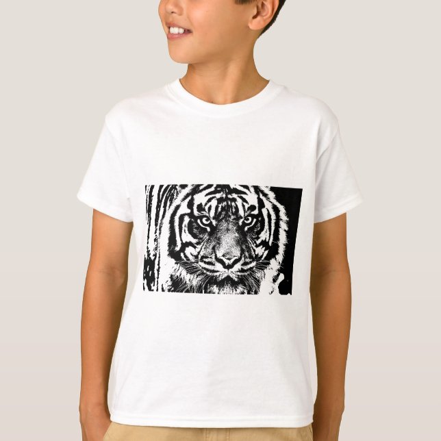 Black White Sumatran Borneo Tiger Eye Artwork T-Shirt (Front)