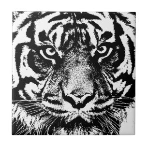 Black White Sumatran Borneo Tiger Eye Artwork Tile
