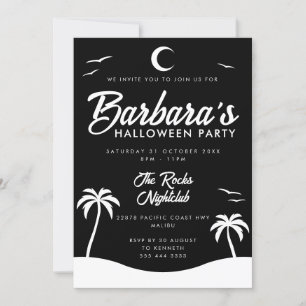 Black White Summer Night Beach Halloween Party Invitation